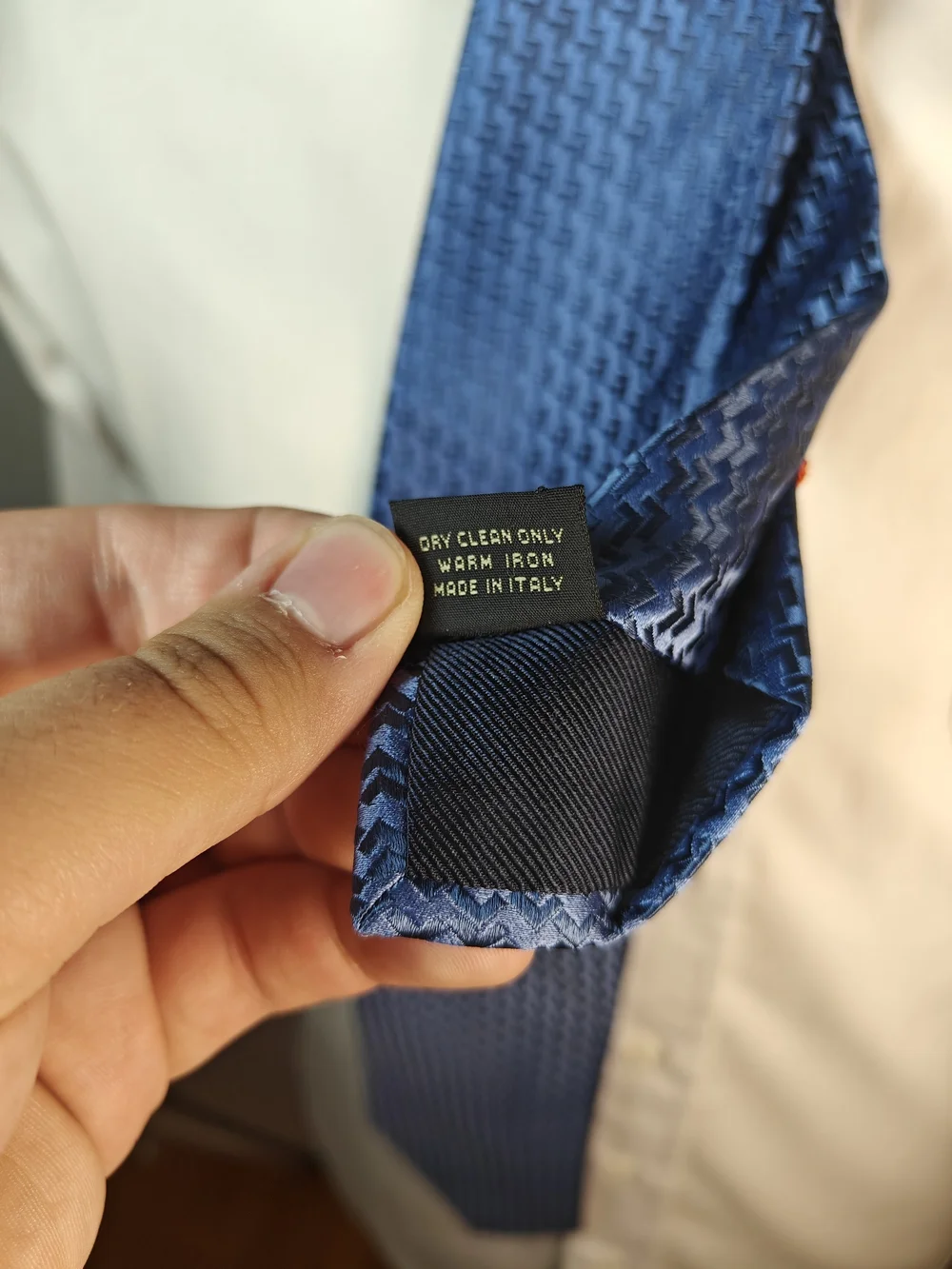 Ermenegildo Zegna Blue Woven Houndstooth 100% Silk Tie Made in Italy